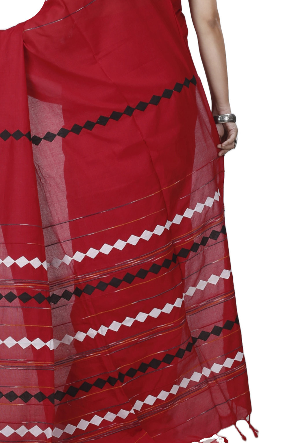 Red Pure Cotton Tika Applique Saree (1247)